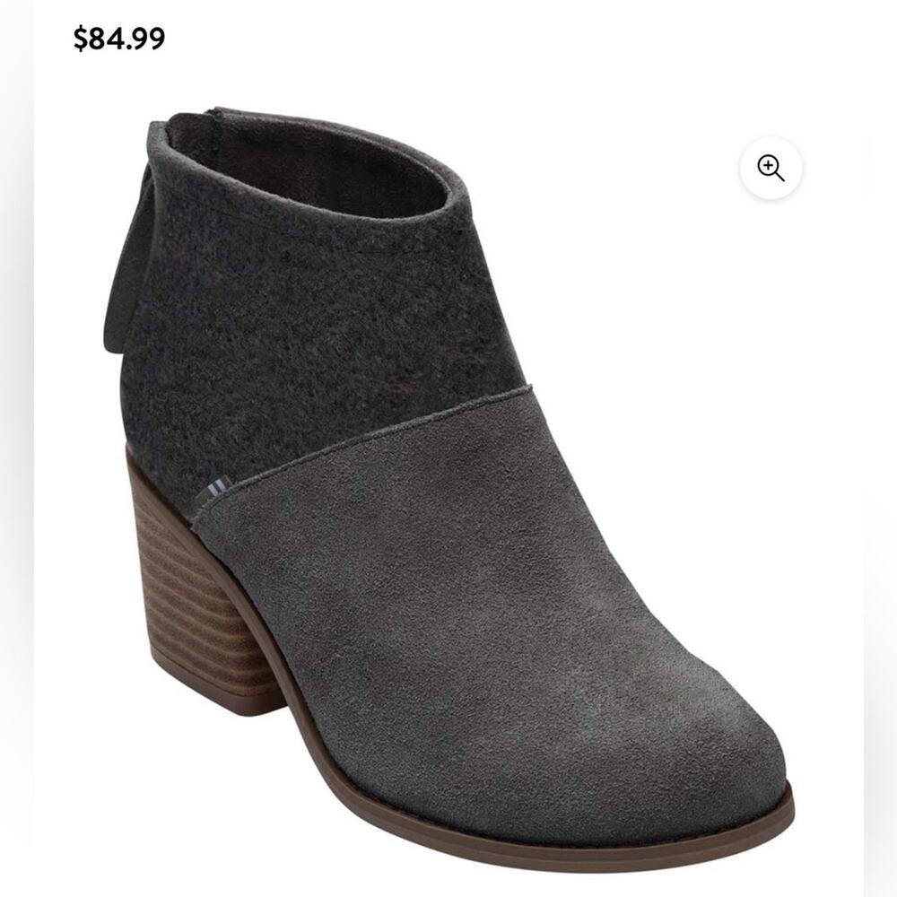 NEW Women's TOMS Lacy Bootie Forged Iron Grey Suede/Felt 5 $85 ankle‎ boots Nice